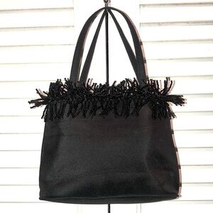 Inge Christopher Vintage Black beaded Fringe Clutch Purse small
